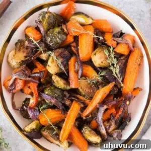 roasted Brussels spouts and carrots in a bowl