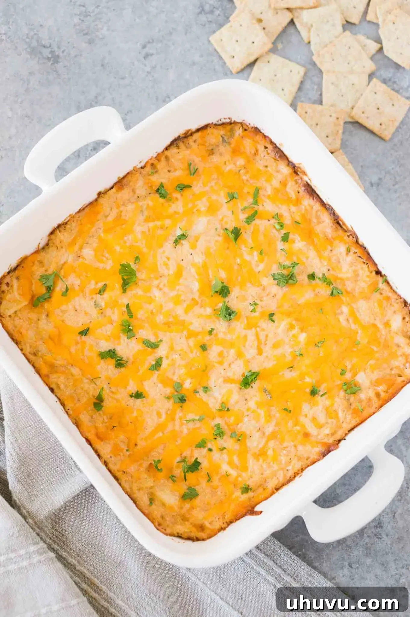 hot crab dip in a baking dish