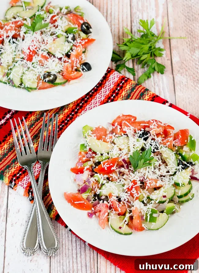 shopska salad, beautifully plated