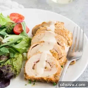 homemade chicken cordon bleu and salad on a plate