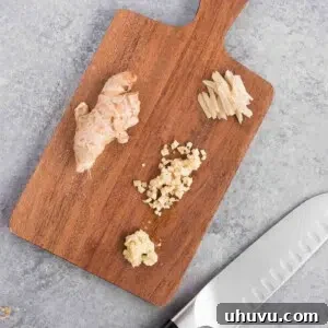 chopped and minced ginger on a board