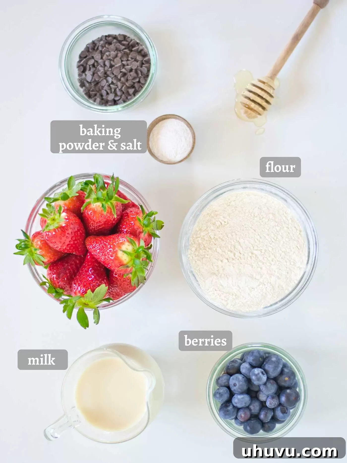 Assortment of ingredients laid out on a table for making pancake cereal.