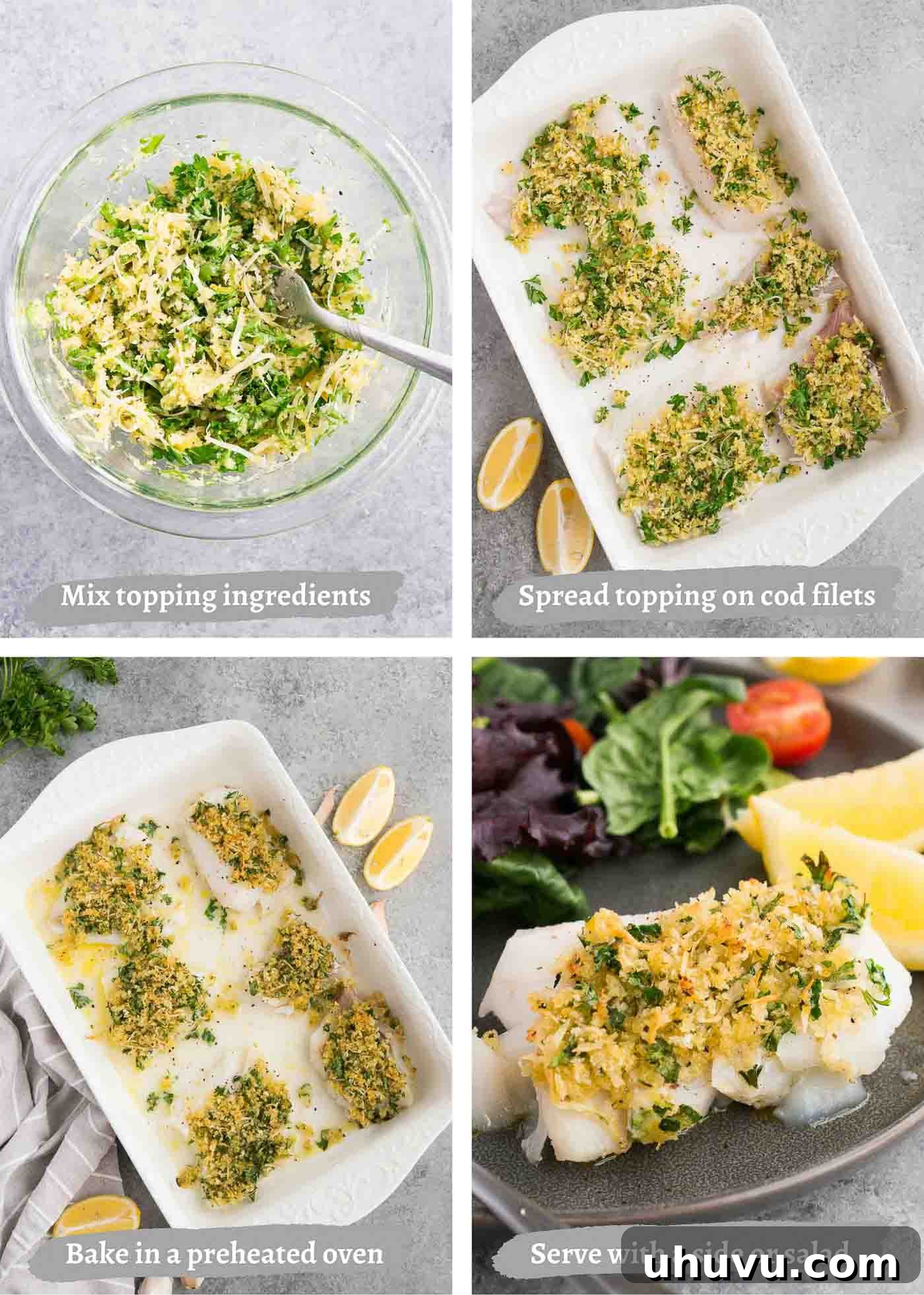 Flaky Baked Cod 5 process images of making baked cod in the oven
