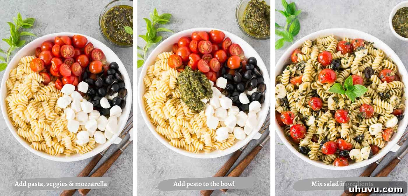 Vibrant Pesto Pasta Salad 5 process steps of making pesto pasta salad