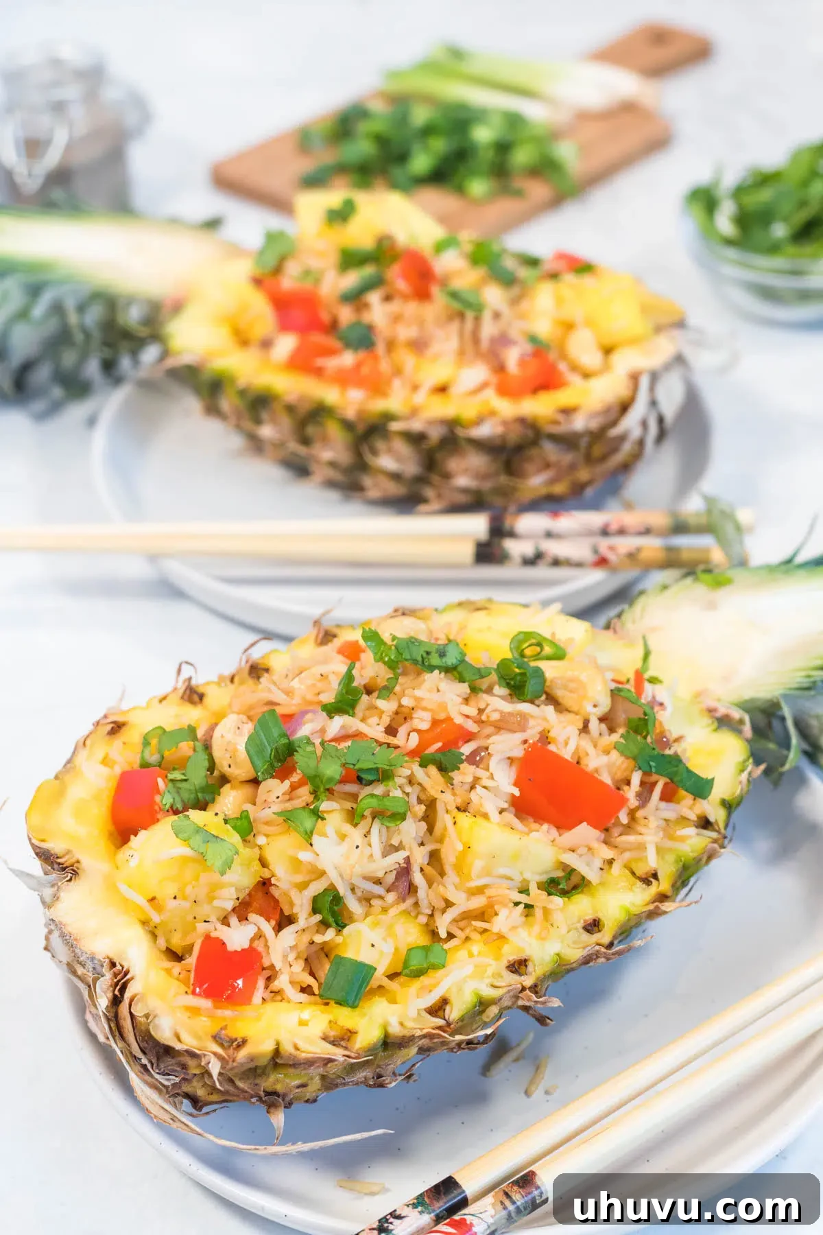 Pineapple Paradise Rice 2 halved pineapple filled with pineapple fried rice