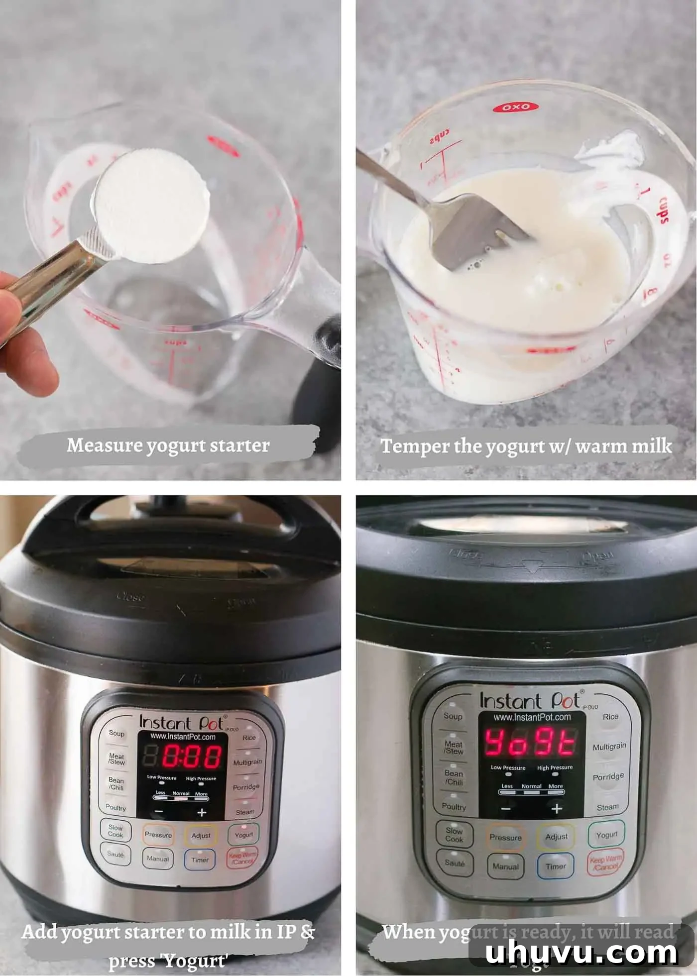 Further process images illustrating the yogurt-making journey in the Instant Pot.