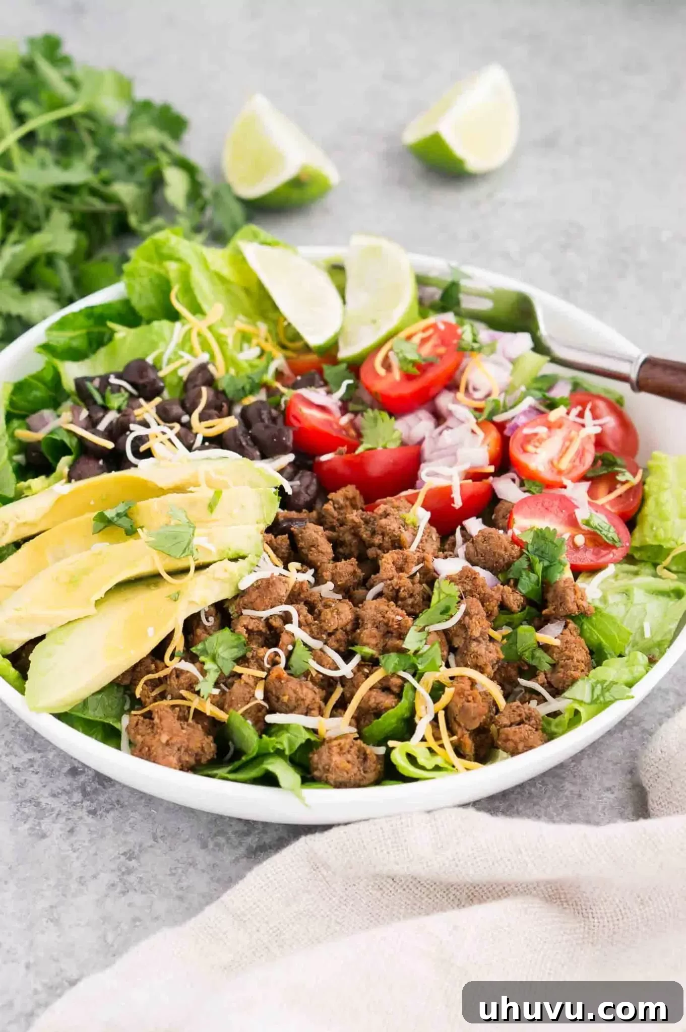 Taco meat with vegetables in a bowl, ready to be served