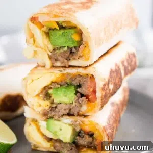 Sunrise Scramble Wrap 7 breakfast burrito stacked
