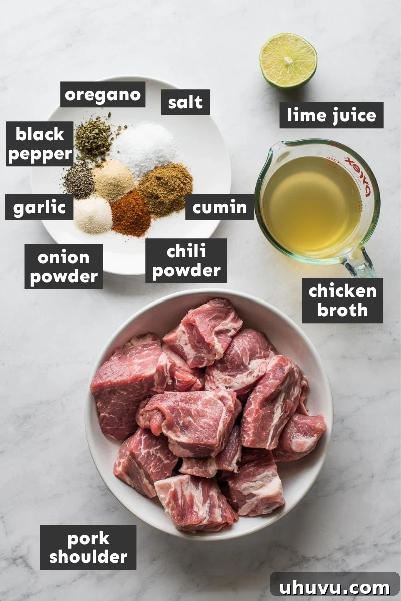 Lightning-Fast Crispy Carnitas 3 Ingredients for pressure cooker carnitas on a table.