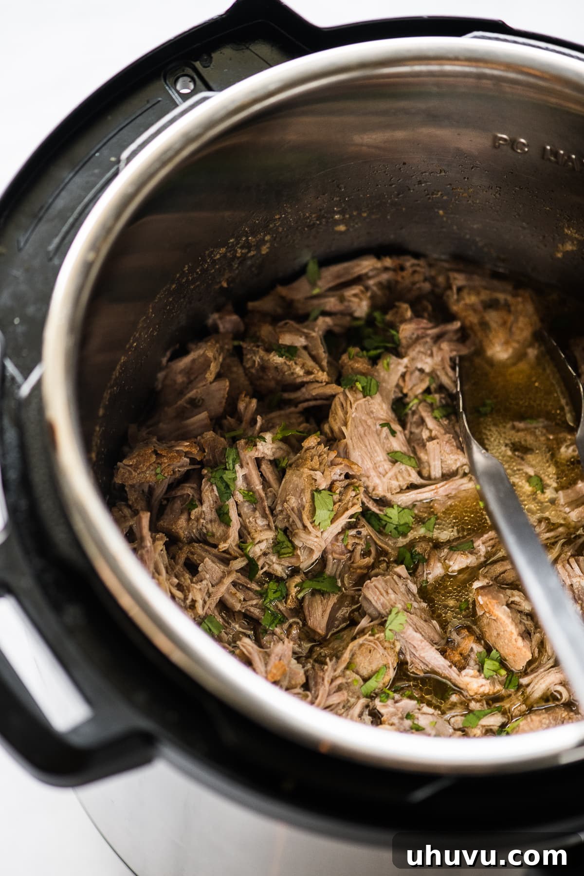 Lightning-Fast Crispy Carnitas 6 Shredded pork carnitas in an Instant Pot pressure cooker.