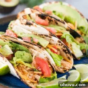 close up image of instant pot chicken tacos