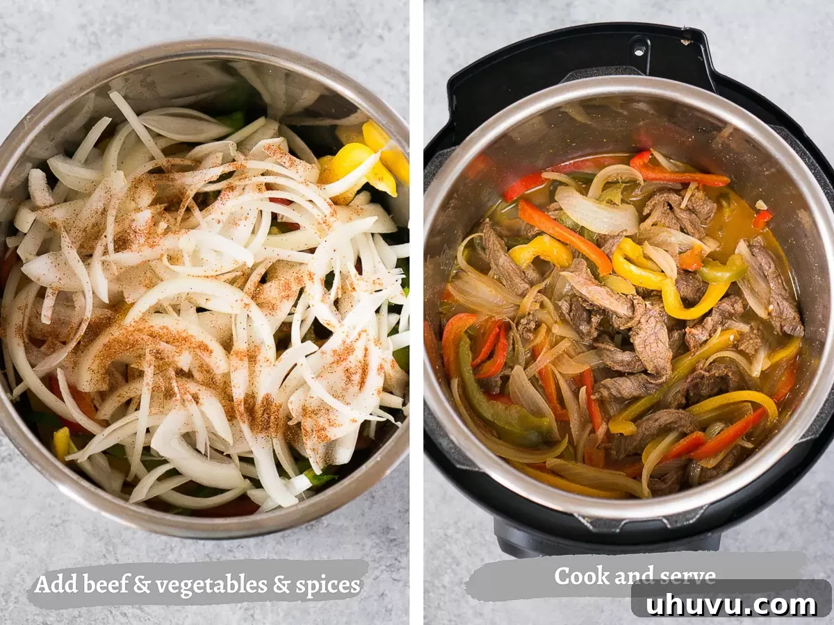 process steps for making steak fajitas in the pressure cooker