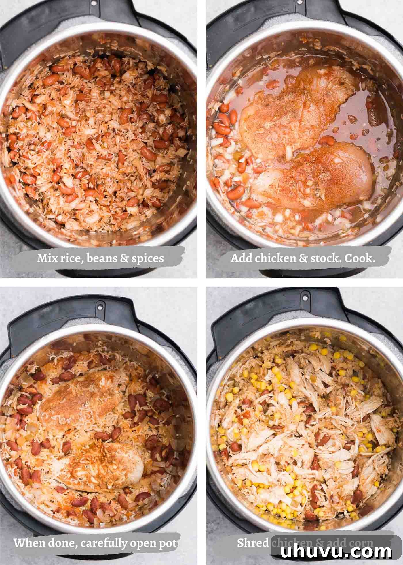 Detailed instructions image for making southwestern chicken and rice in an Instant Pot