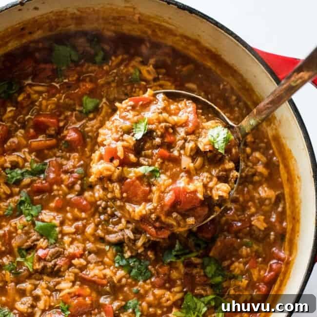 Stuffed pepper soup in a dutch oven.