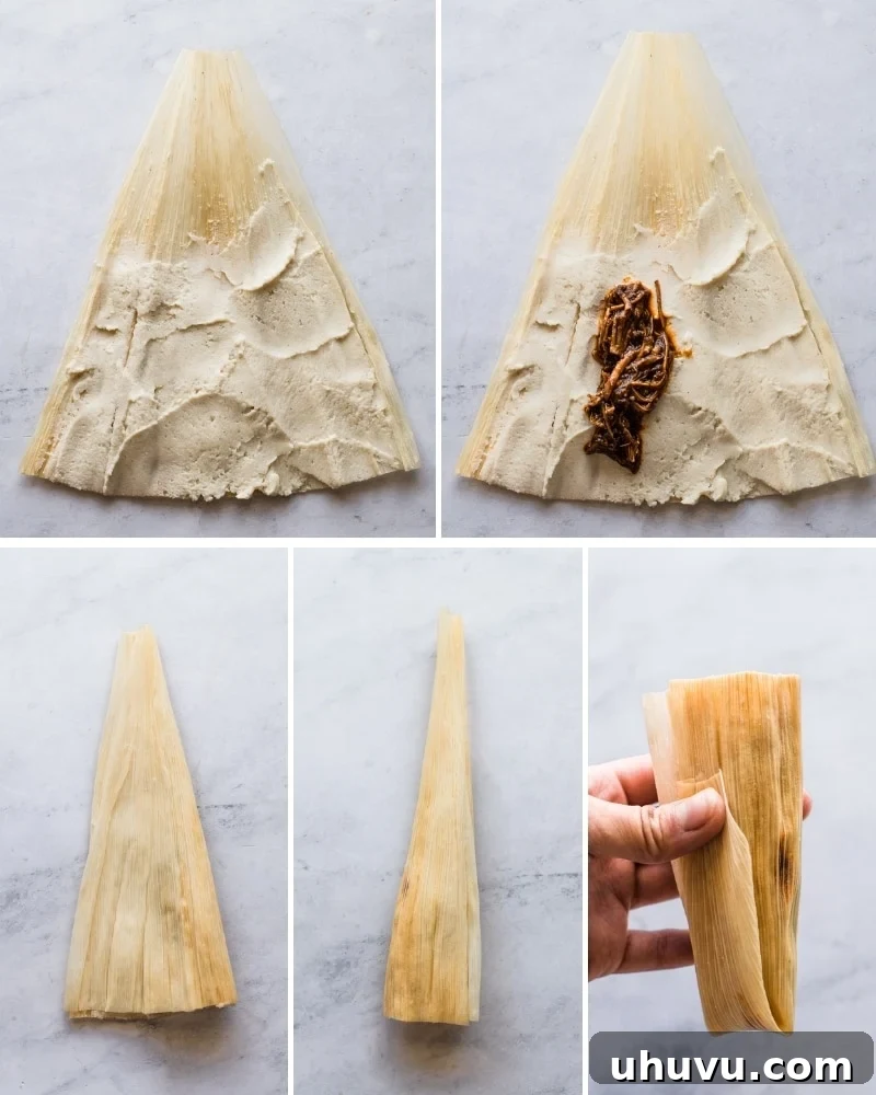 Step-by-step guide on how to fold tamales properly.
