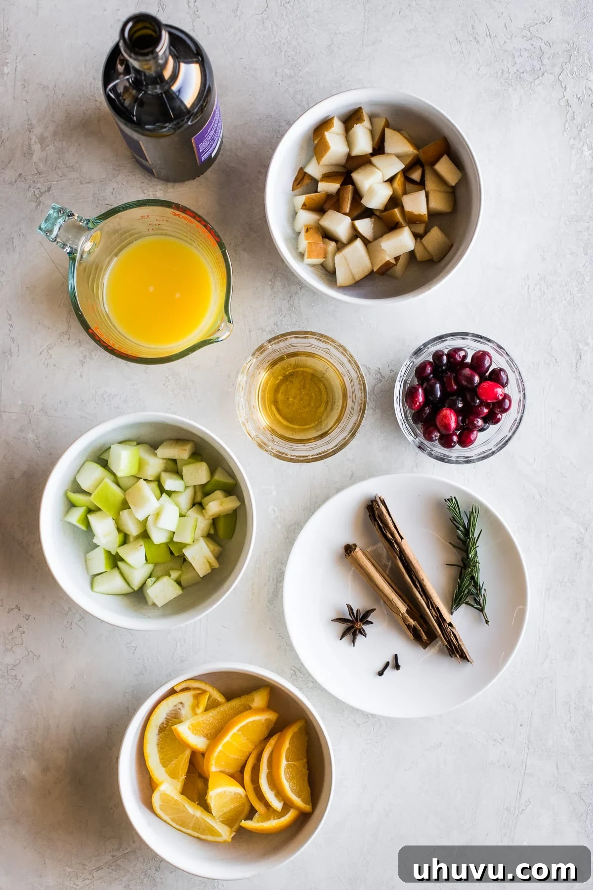Fireside Sangria 3 Ingredients in winter sangria on a table.
