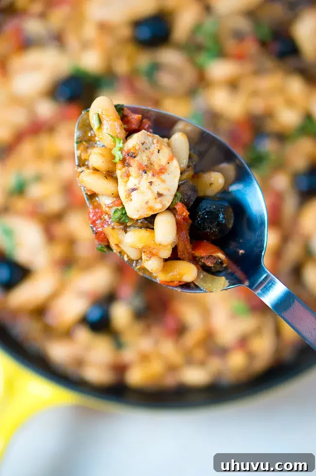 Close-up of Tuscan Chicken in a skillet, ready to be served