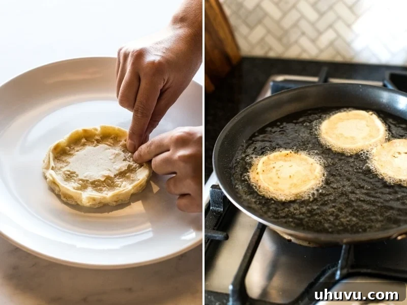 Sopes 6 A hand forming sopes and then frying them in a skillet.