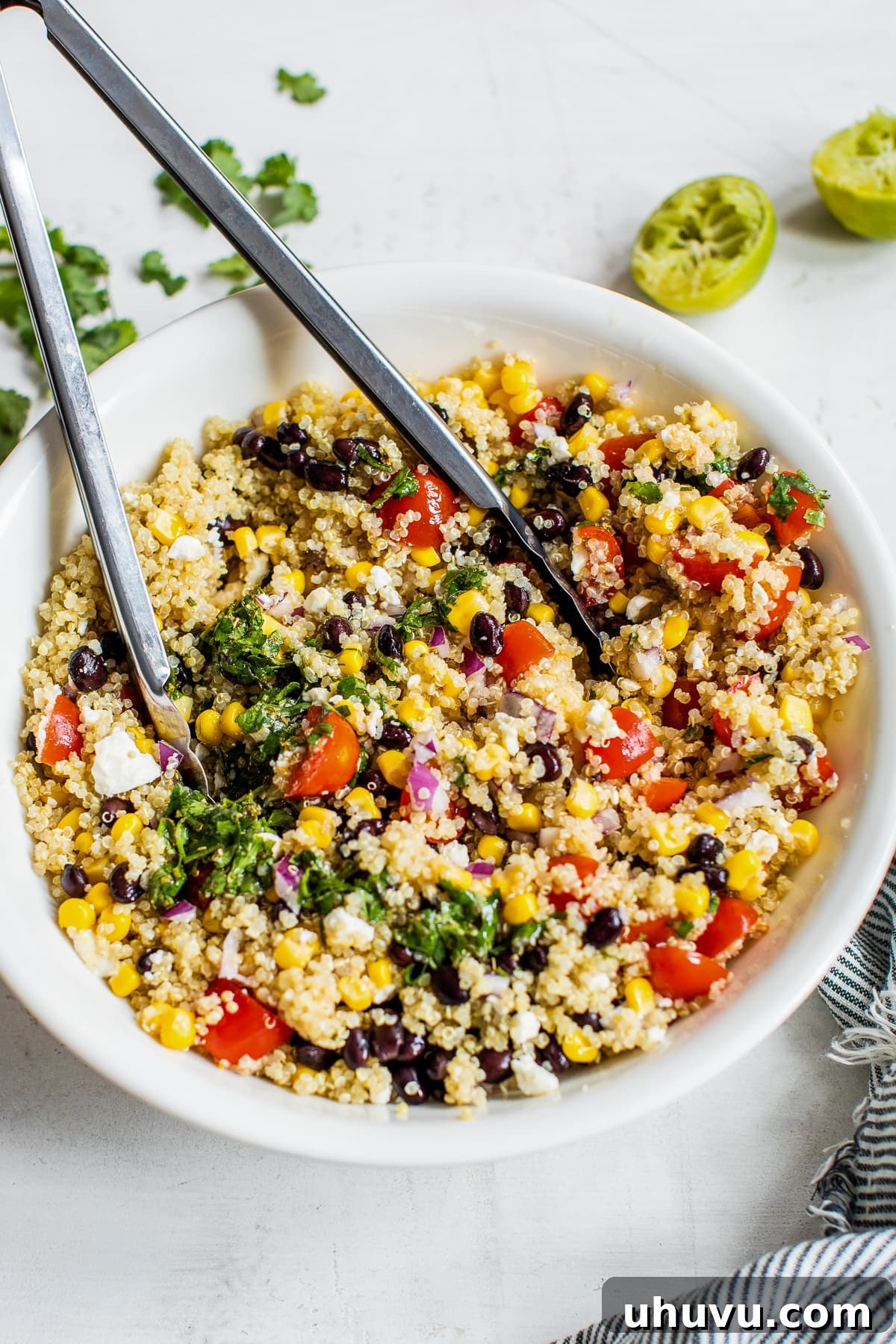 Fiesta Quinoa Bowl 3 A bowl of Mexican Quinoa Salad, freshly tossed and ready to serve.