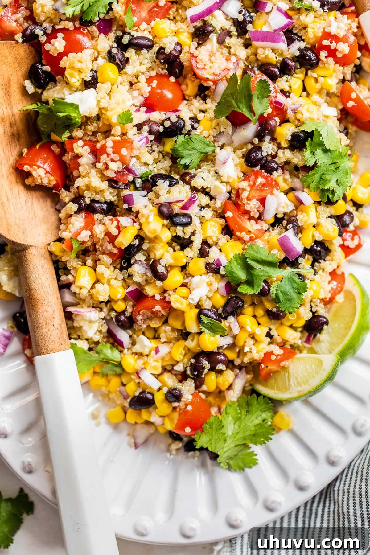 Fiesta Quinoa Bowl 5 Mexican Quinoa Salad with a focus on the vibrant ingredients like corn, black beans, and cotija cheese.