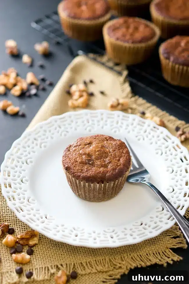 Paleo Banana Nut Chocolate Muffins, a stack of delicious healthy treats