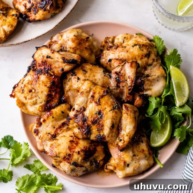 Lime chicken marinated thighs on a plate ready to eat.
