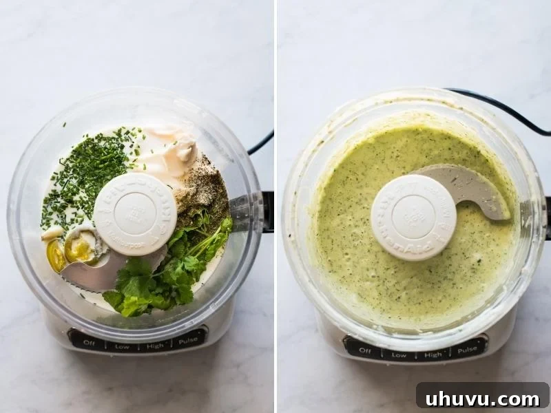 Jalapeno ranch ingredients in a food processor.