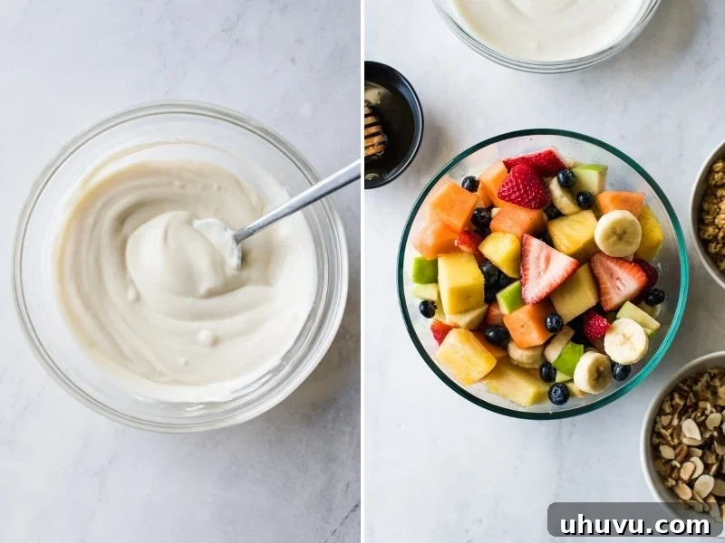 Bionicos Fiesta Fruit Bowls 4 Creamy yogurt sauce for Bionicos, ready to be drizzled over fresh fruit.