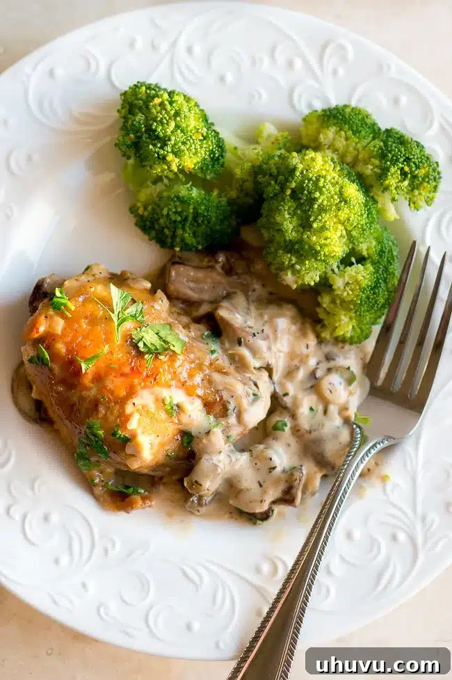 Delicious Chicken in Creamy Mushroom Sauce served with sides