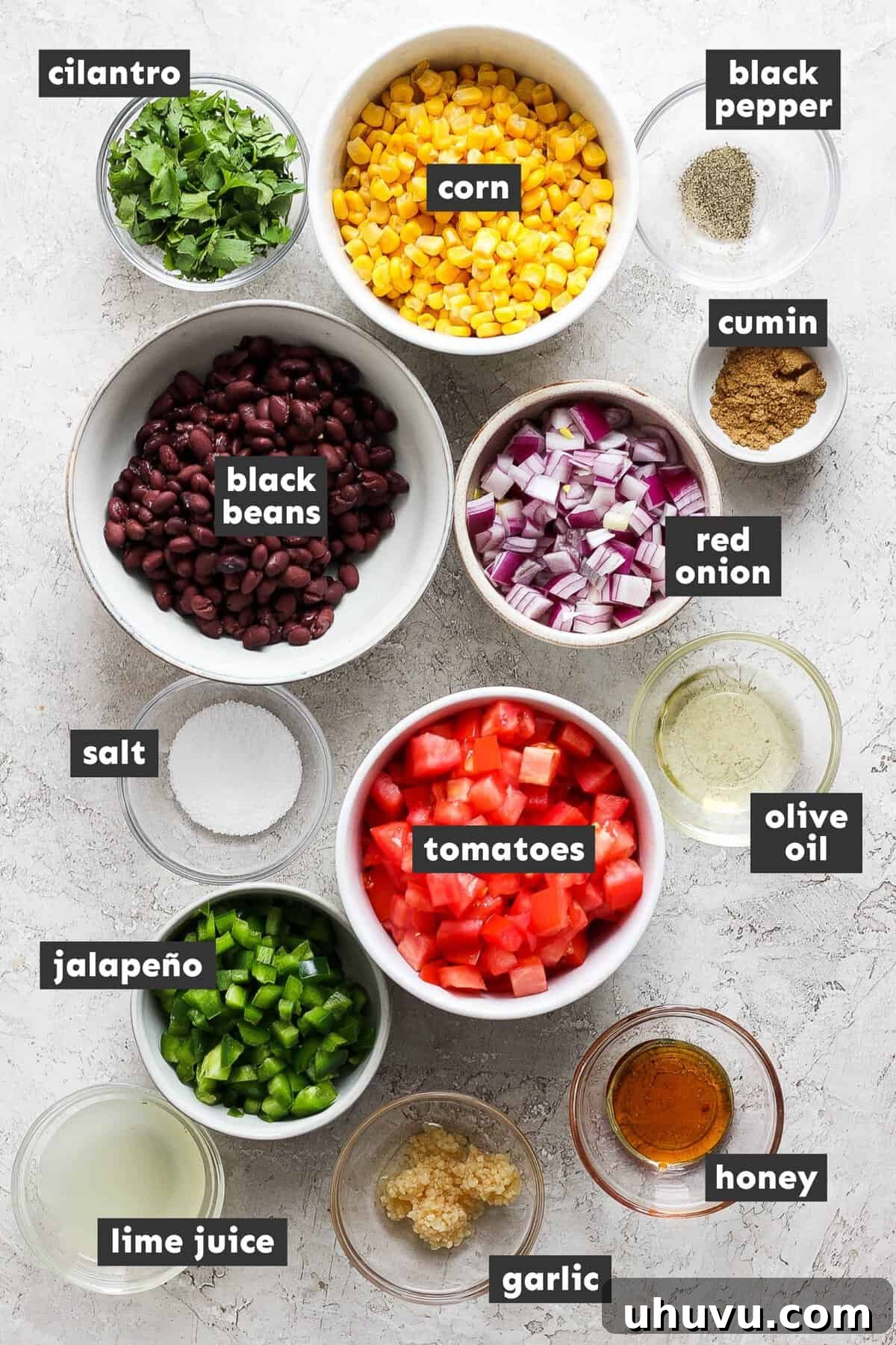 Black bean and corn salsa ingredients