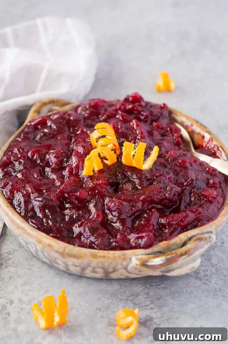 homemade cranberry sauce in a clay bowl