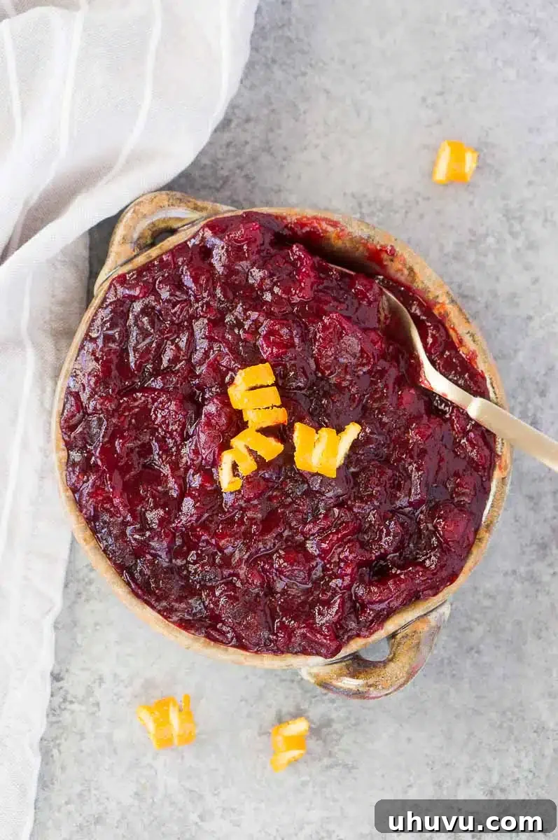 easy cranberry sauce recipe served in a clay 