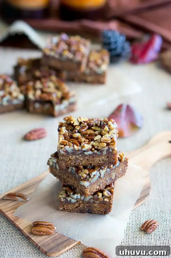 Homemade Paleo Pecan Pie Bars ready for serving.