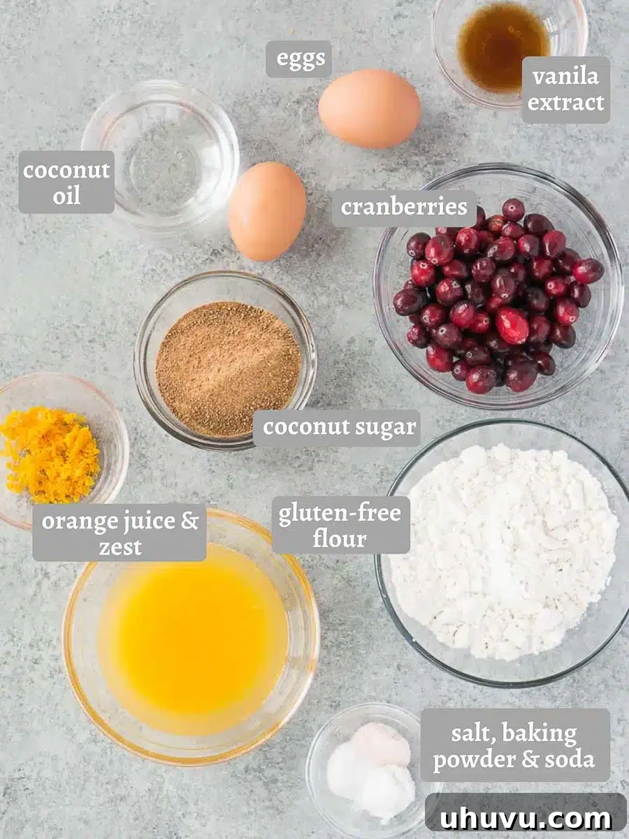 Ingredients for healthy gluten-free orange cranberry muffins