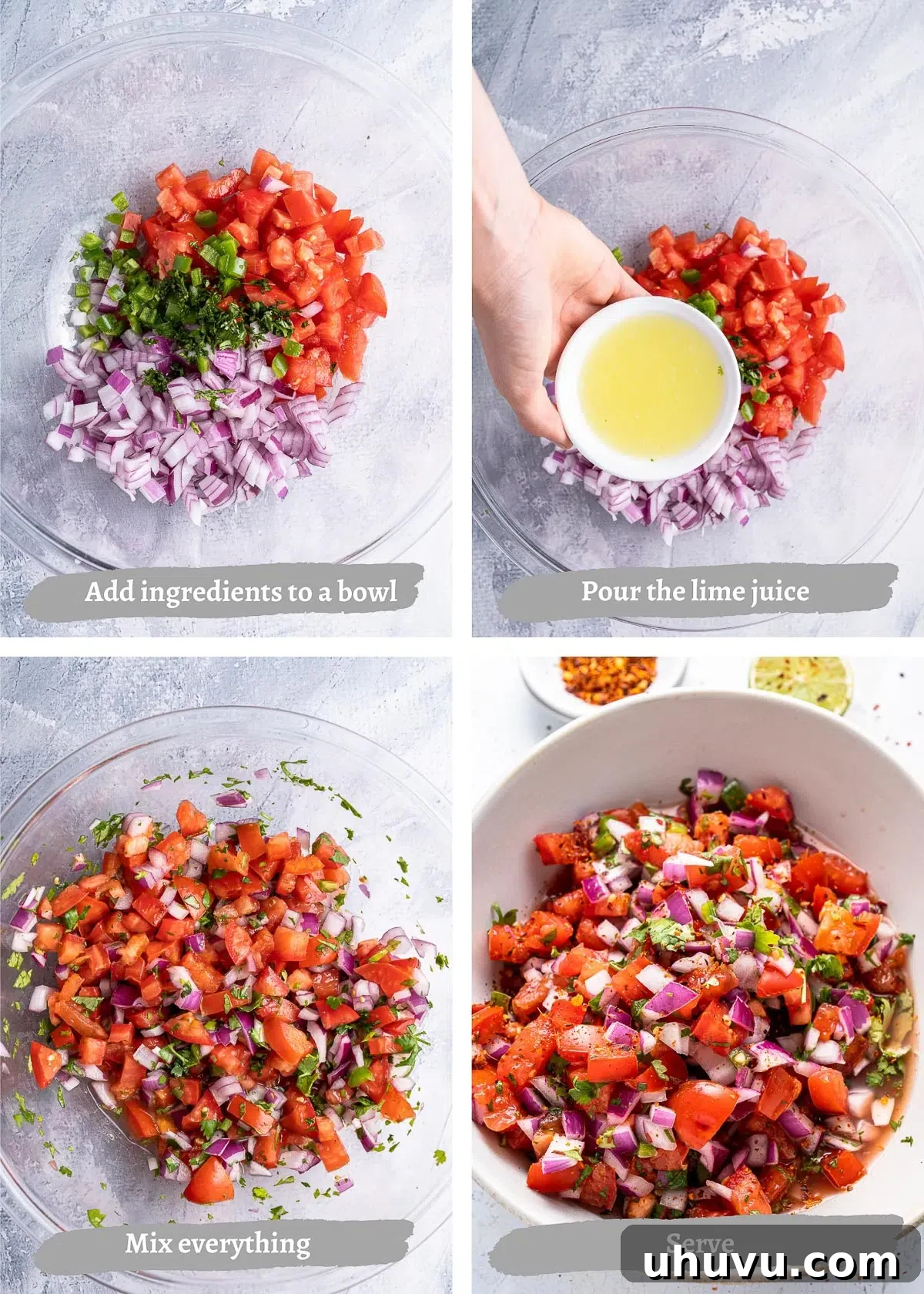 process shots of making salsa fresca