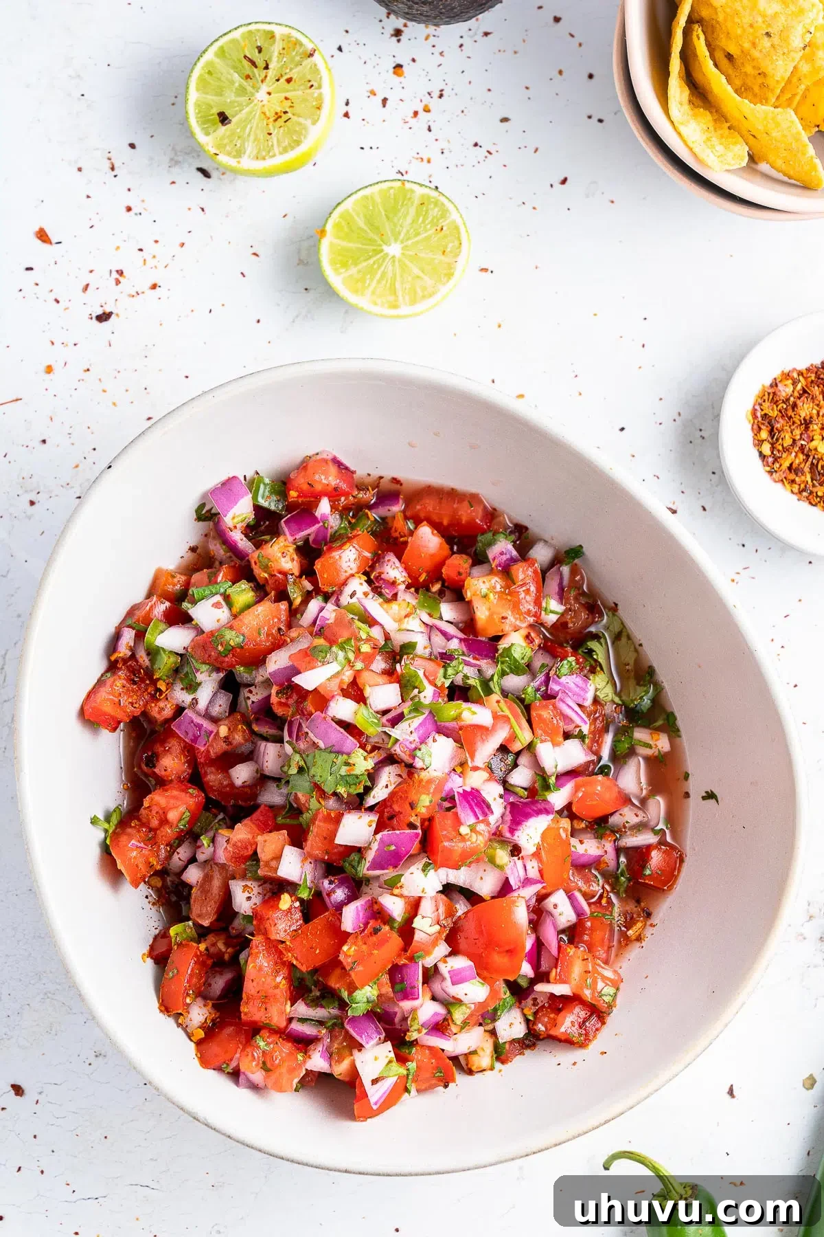 pico de gallo in a white bowl