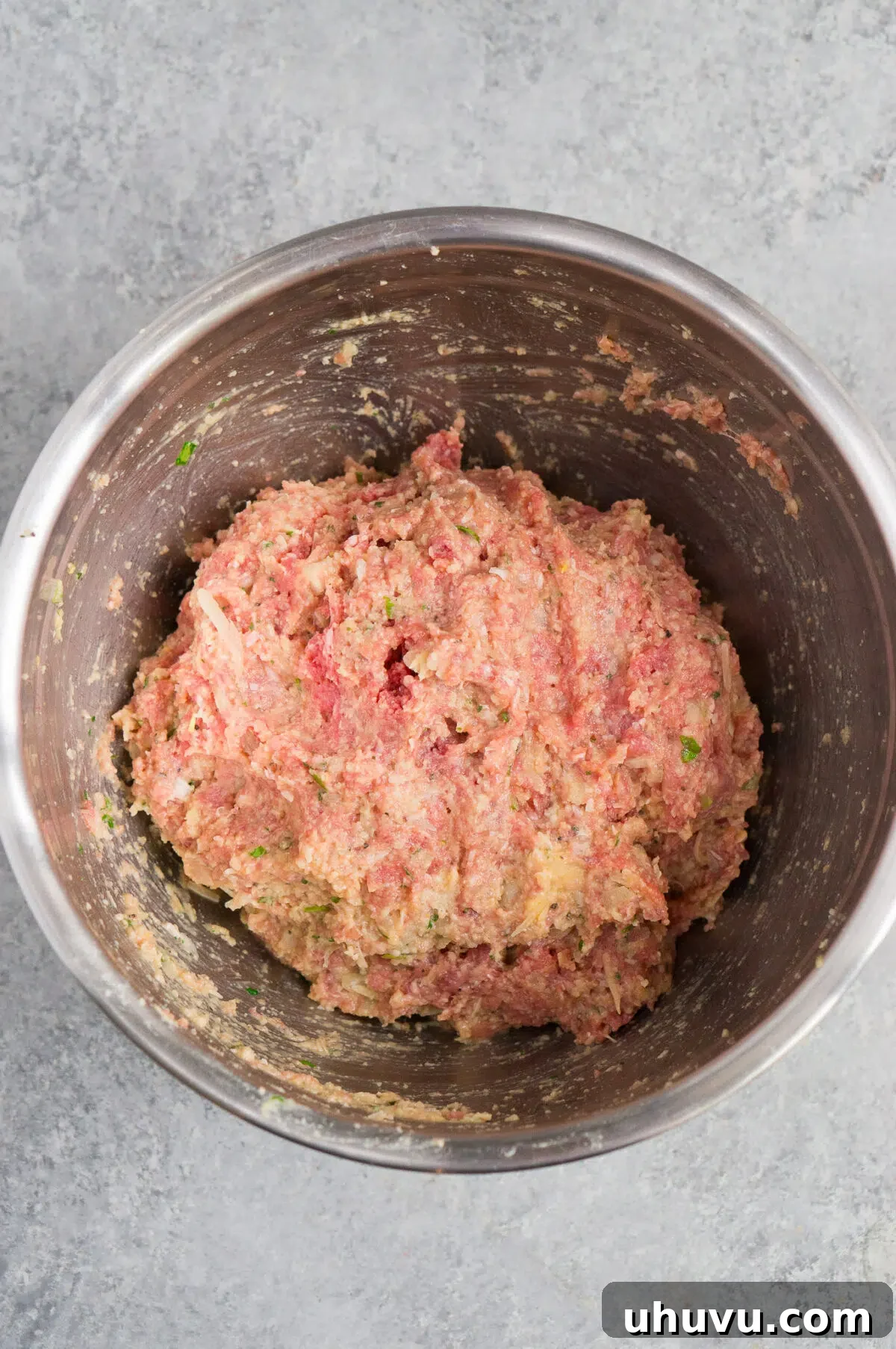 Meatball mixture ready for portioning in a bowl