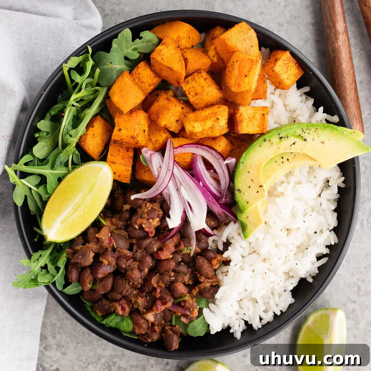 Vibrant Sweet Potato Black Bean Bowls 9 assembling roasted sweet potatoes and black bean bowls with fresh ingredients