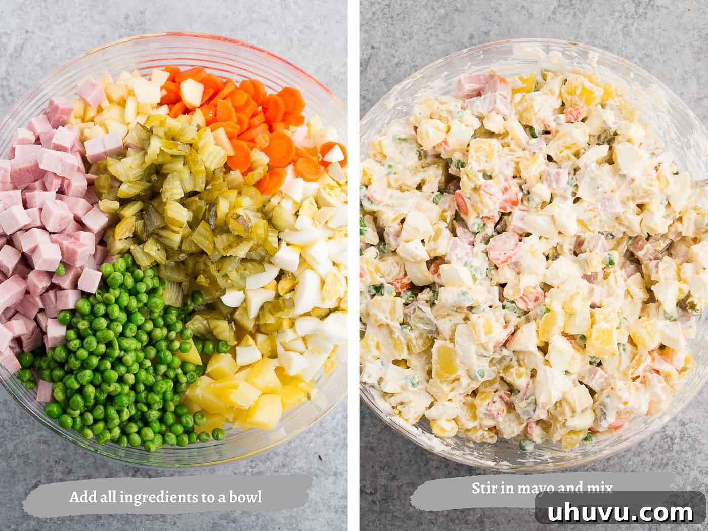 Classic Russian Festive Salad 4 step by step pictures for olivier salad