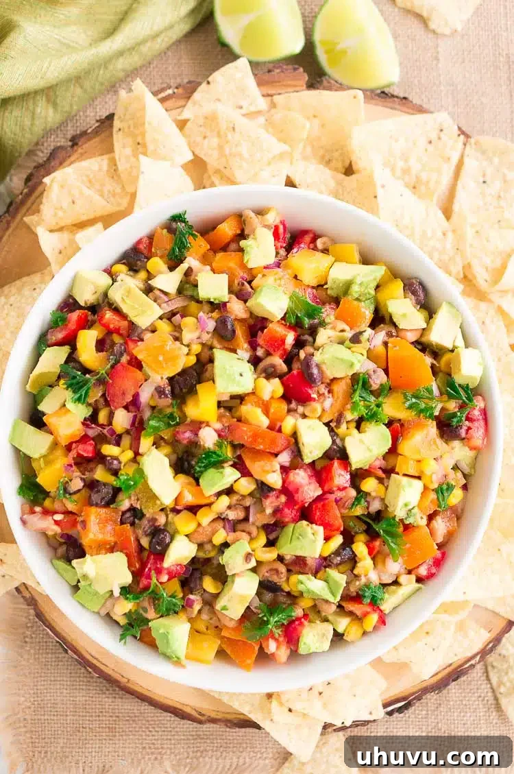 Bowl of Texas Caviar with chips