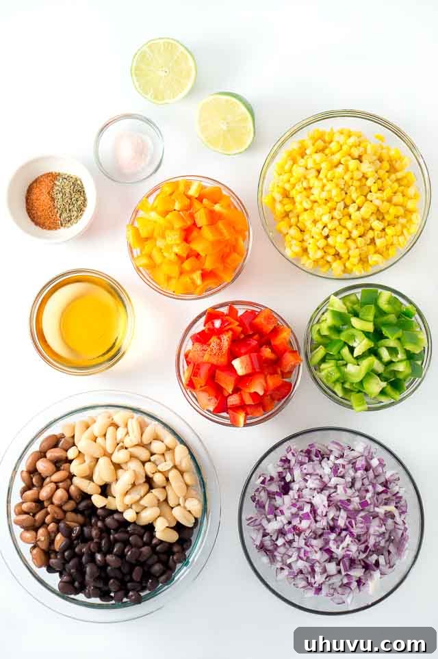Colorful Confetti Bean Salad 4 Cowboy Caviar recipe with vibrant vegetables and beans