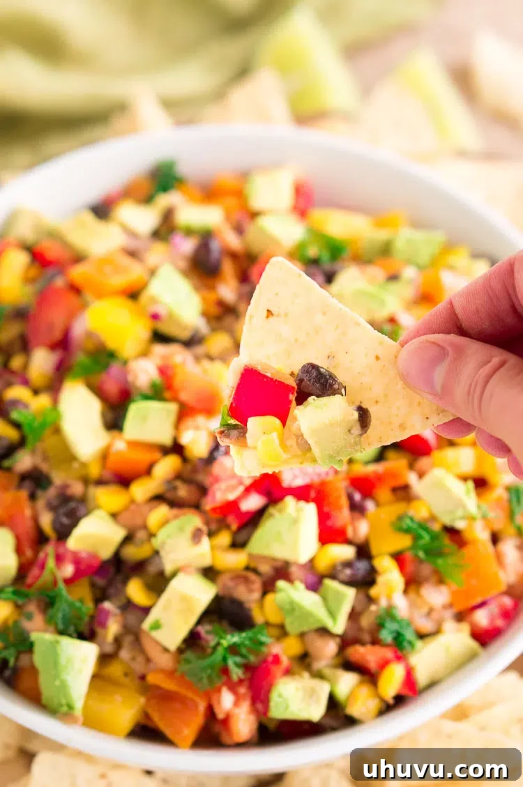Cowboy Caviar recipe served with tortilla chips