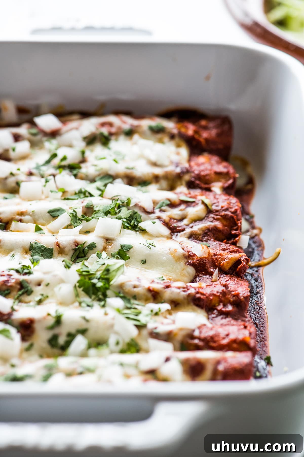Gooey Cheese Enchiladas 6 Cheese enchiladas topped with melted cheese, cilantro, and onions.