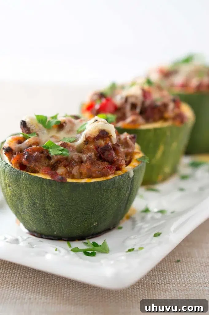 Close-up of a hollowed out large zucchini cup, ready for filling