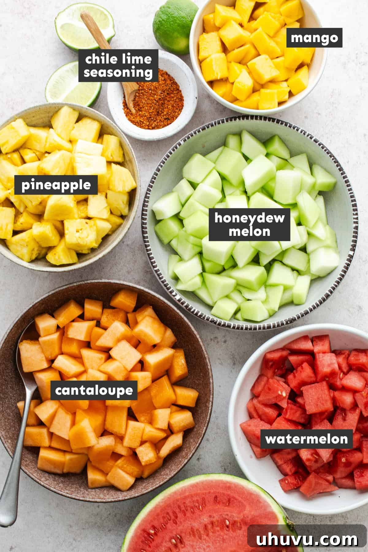 Ingredients in Mexican fruit salad.