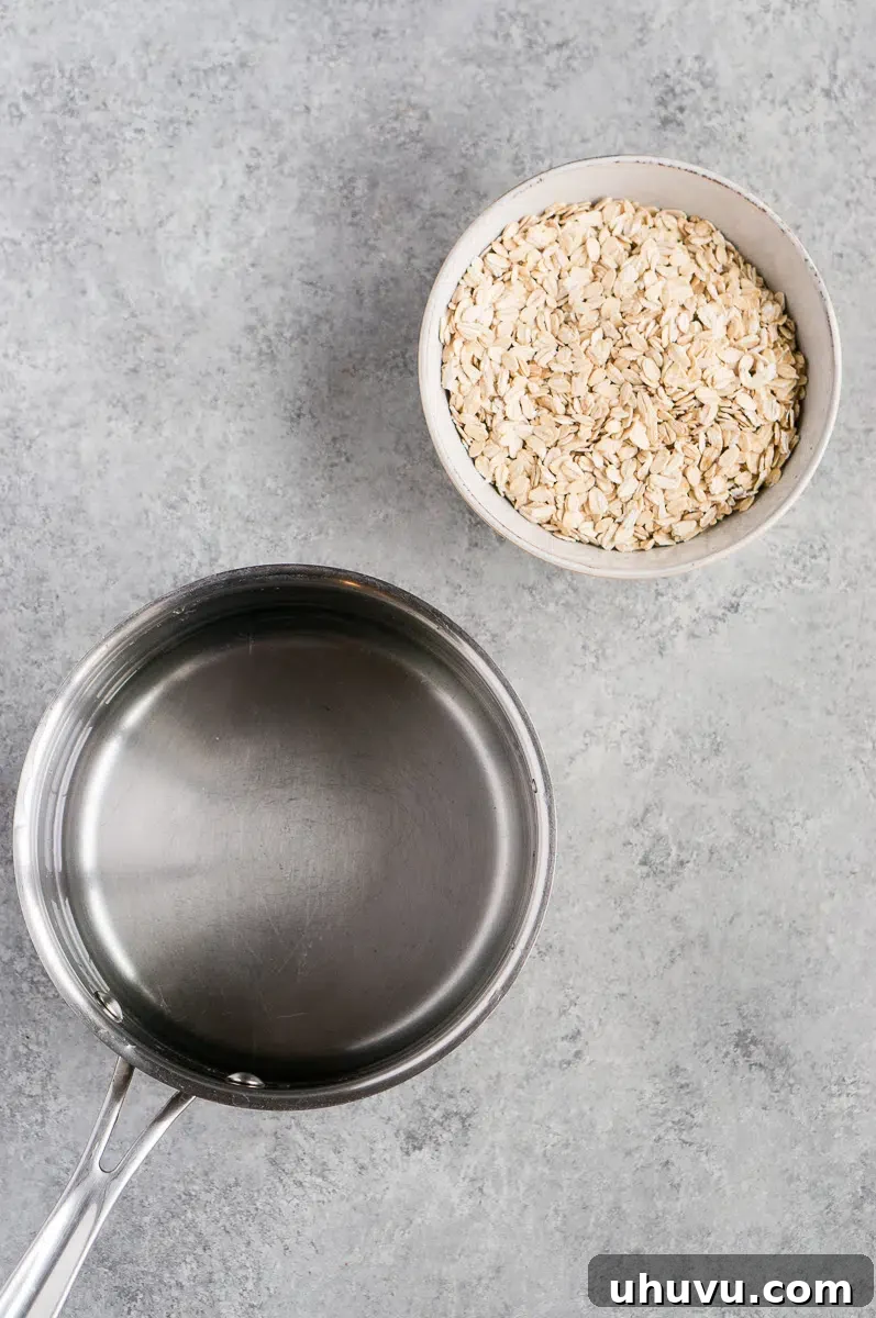 old fashioned rolled oats and pot with water