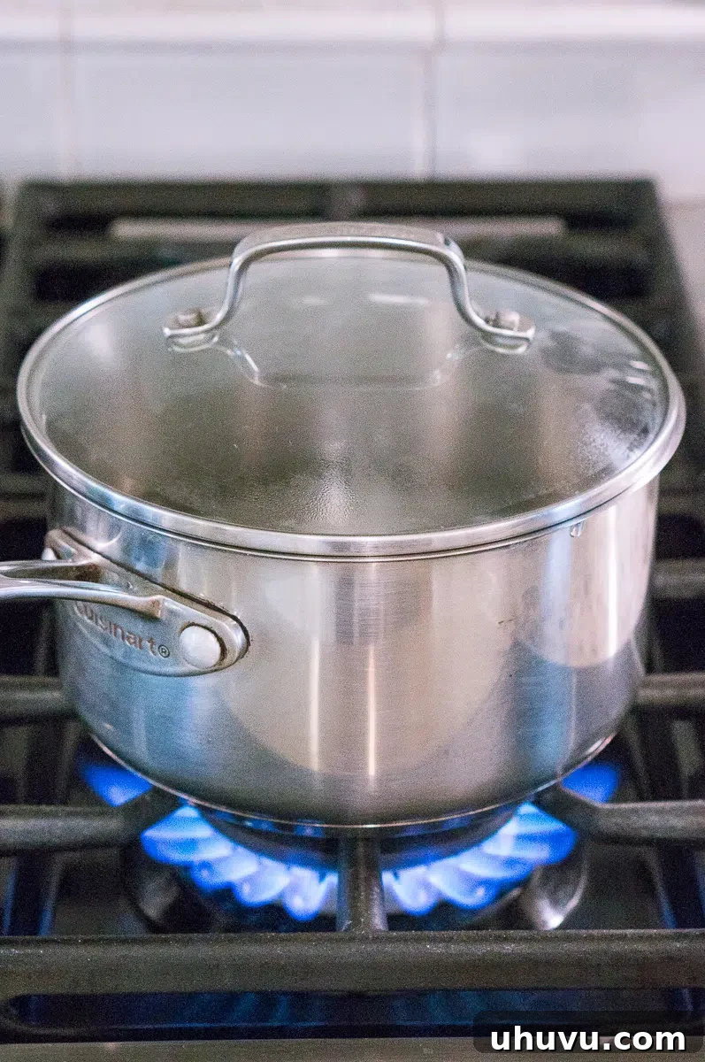 boiling water on the stove