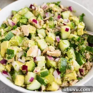 avocado tuna salad in a bowl, main recipe image