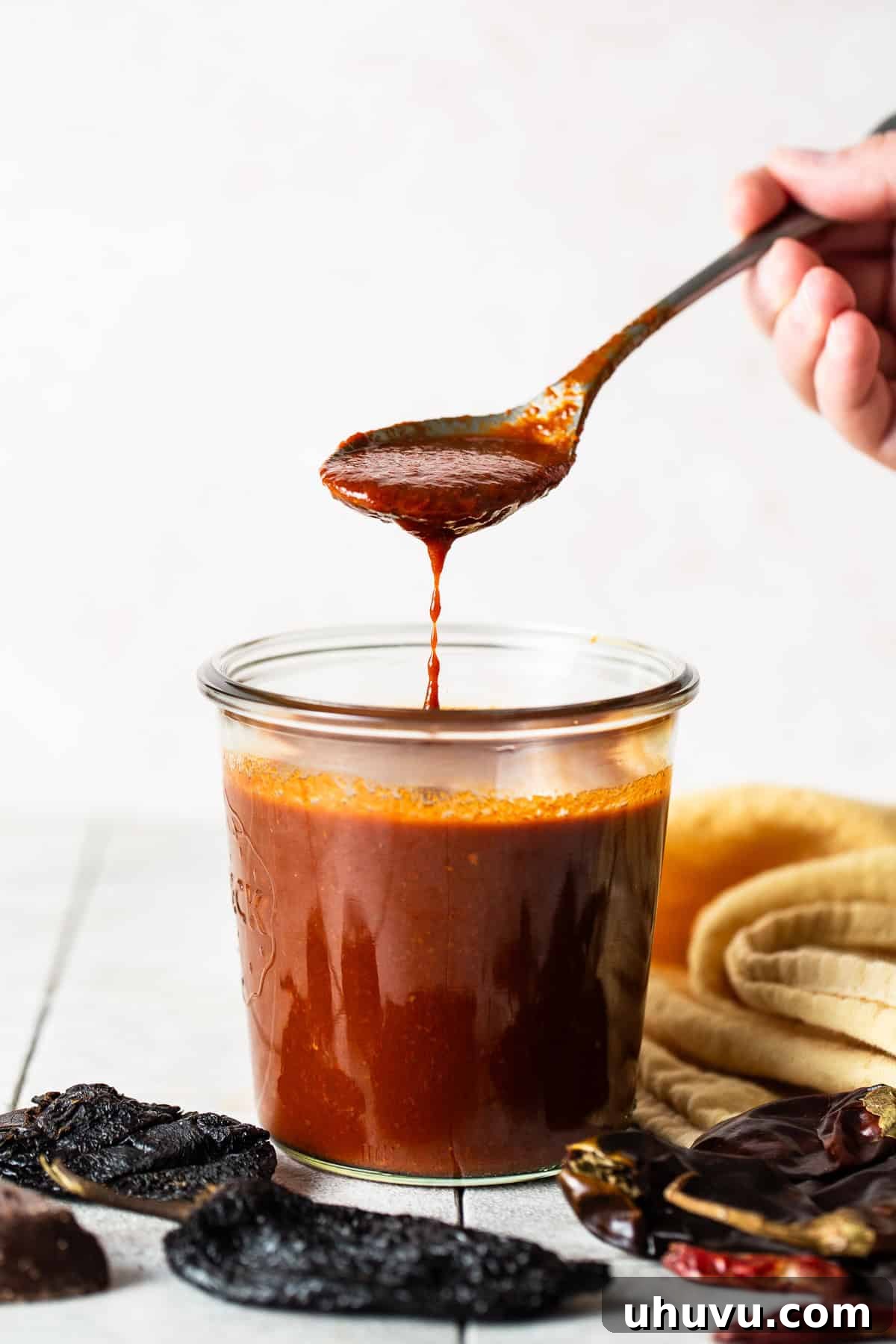 Homestyle Enchilada Red 7 Authentic enchiladas sauce stored in a mason jar