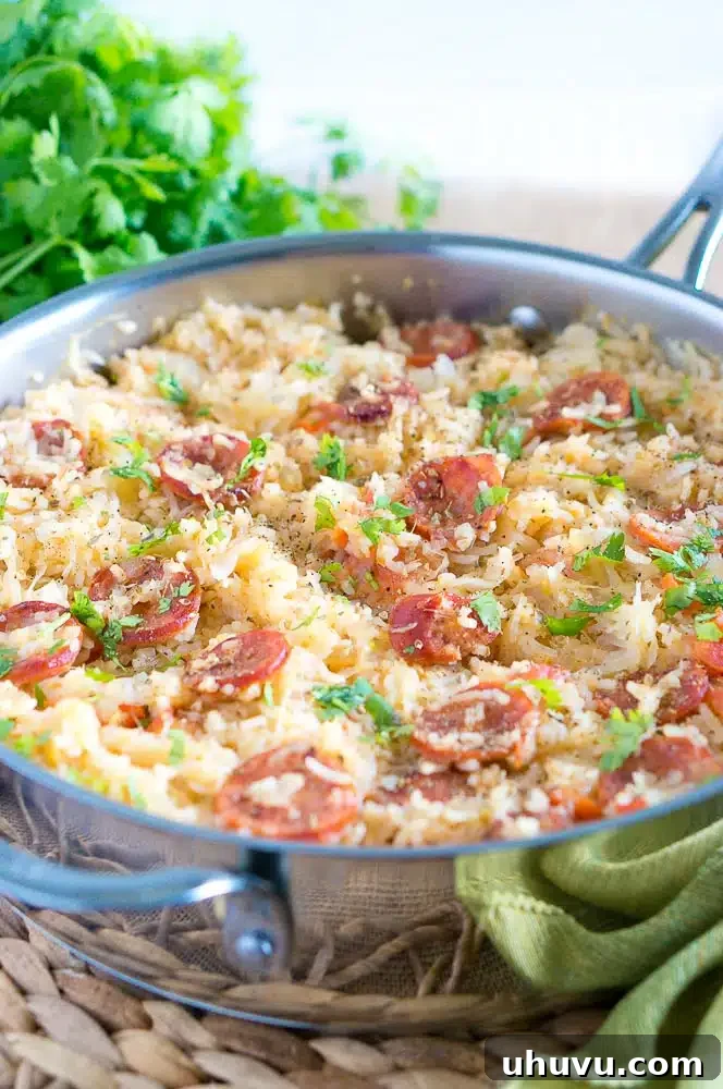 Delicious One Pot Sauerkraut and Sausage with Rice